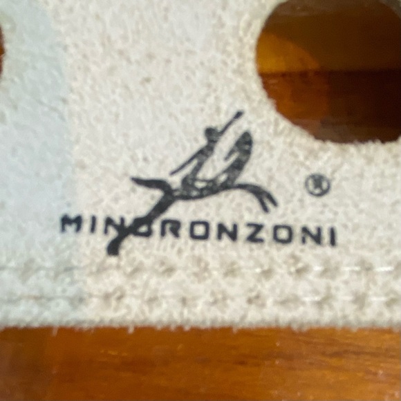 MINORONZONI Italian White Wide Leather Belt size Large Oversized Buckle Vintage - Picture 9 of 10